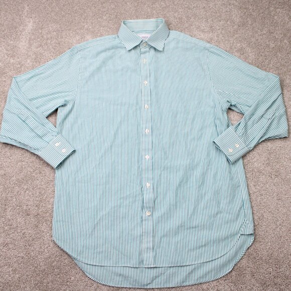 Charles Tyrwhitt Dress Shirt Mens 16 1/2, 34 Green/White Classic Fit L/S Button - Picture 2 of 13